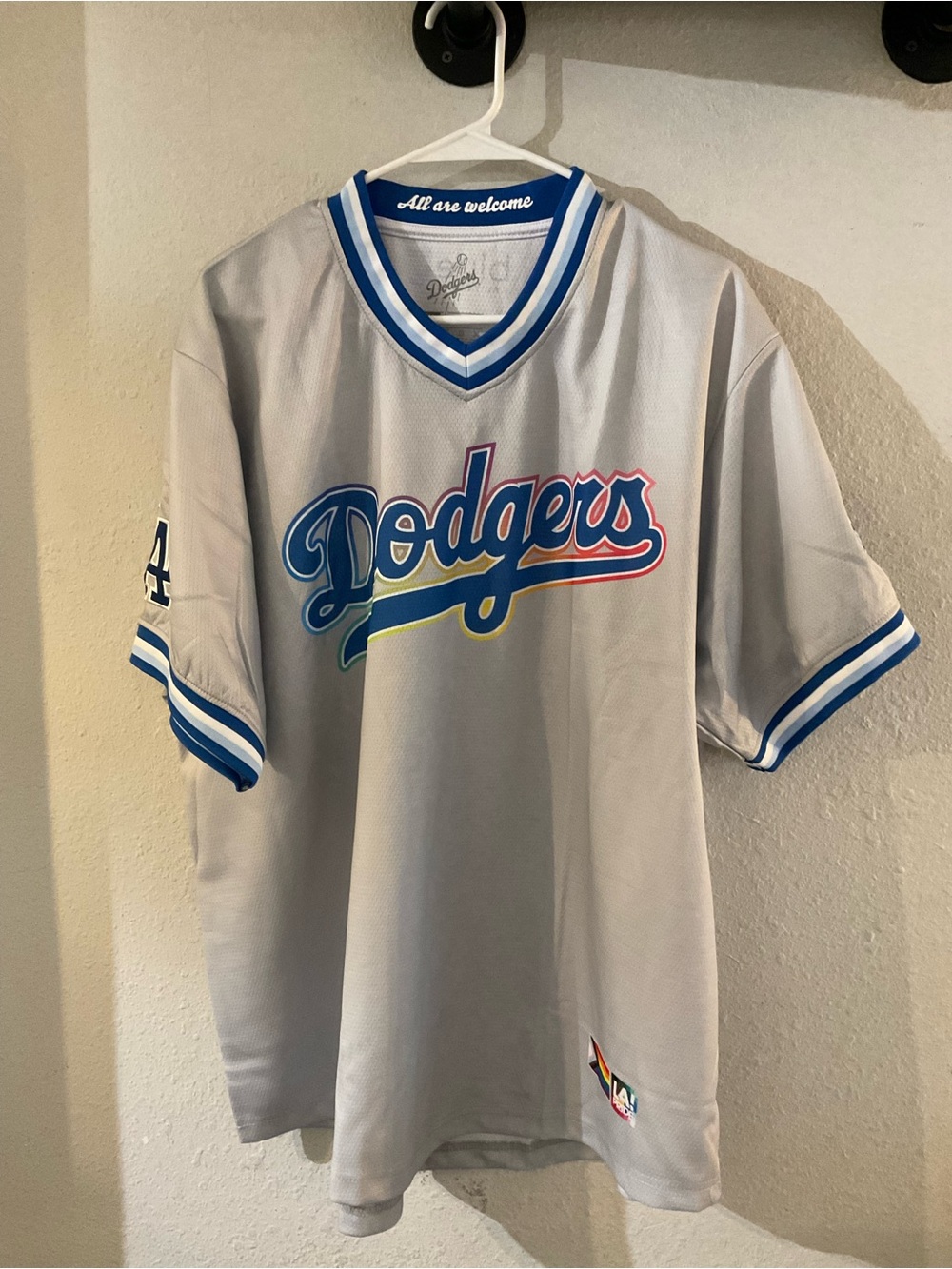 UNISEX Los Angeles Dodgers Rainbow Script Jersey - Gray